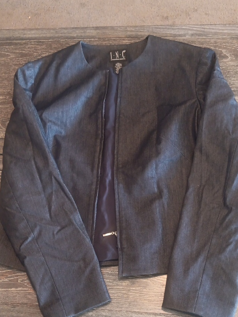 INC International Concepts Womans Charcoal Collarless Zip Jacket